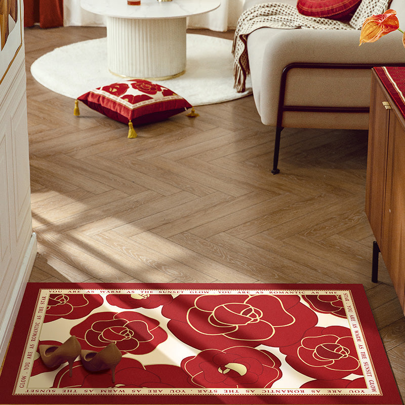 Rynx | Red Flowers Leather Entrance Mat