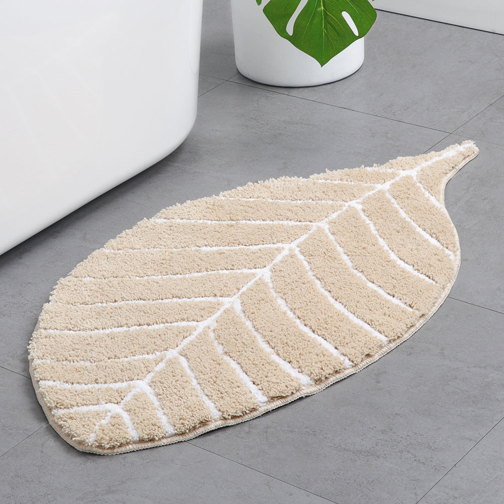 Rynx | Soft Beige Leaves Bathroom Rug, 19.6'' x 37.4'', Floral Non-Slip Bath Mat, Beige Plant Bathroom Rugs, Non-Slip Toilet Mat, Soft, Thick Bathroom Rug, Art Bathroom Mats, Best Bath Rugs, Non-Slip Shower Mat, Toilet Mat