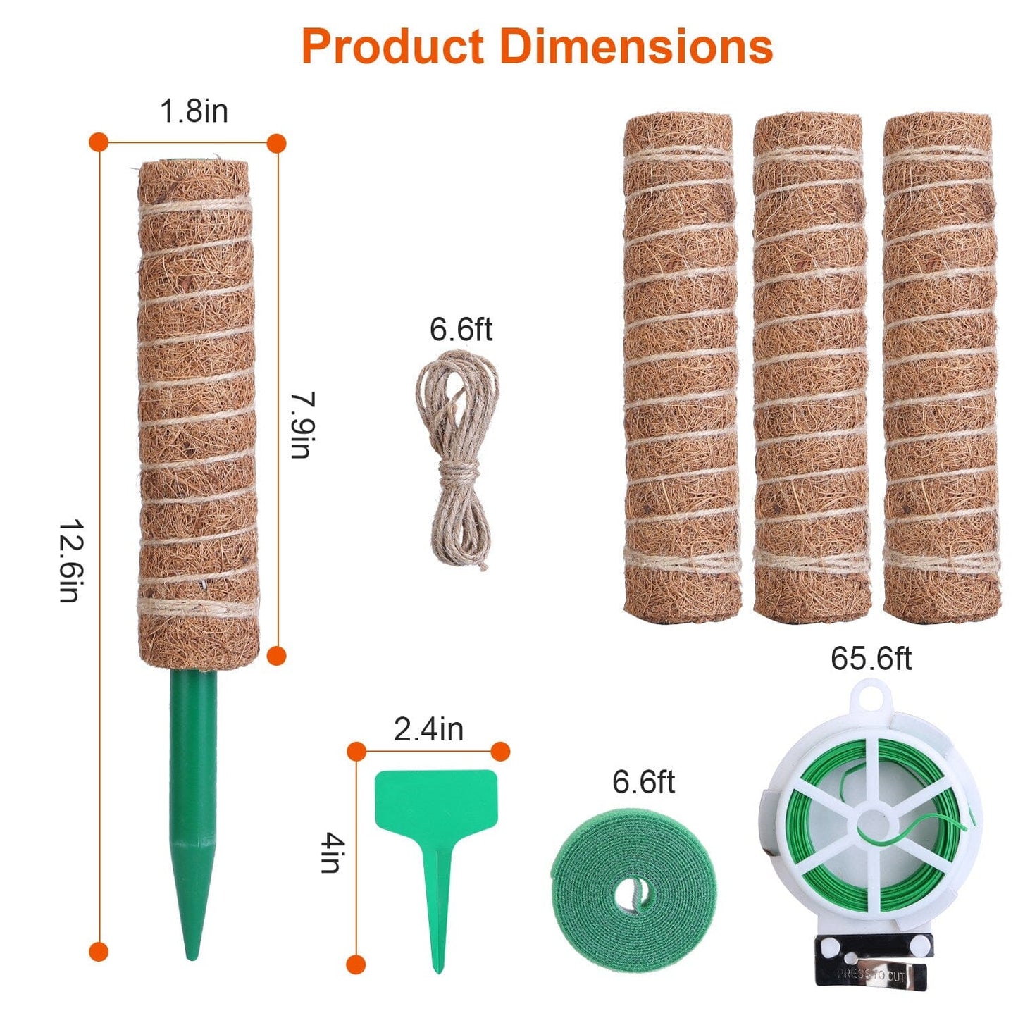 Rynx | 4-Pieces: Coco Coir Expandable Moss Pole for Climbing Plants