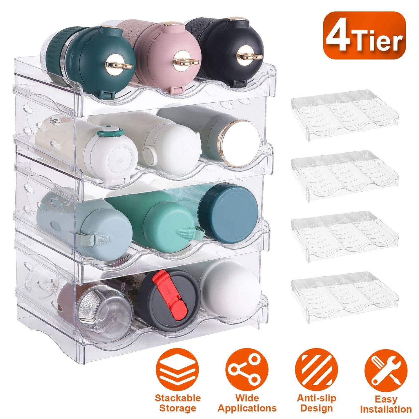 Rynx | 4-layer bottle storage 12 bottles transparent stackable Organizer holder shelf