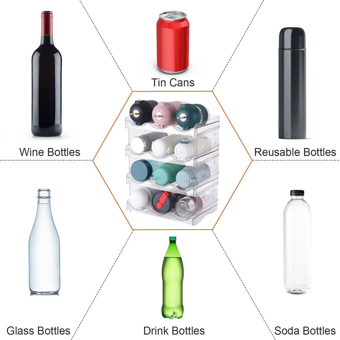 Rynx | 4-layer bottle storage 12 bottles transparent stackable Organizer holder shelf
