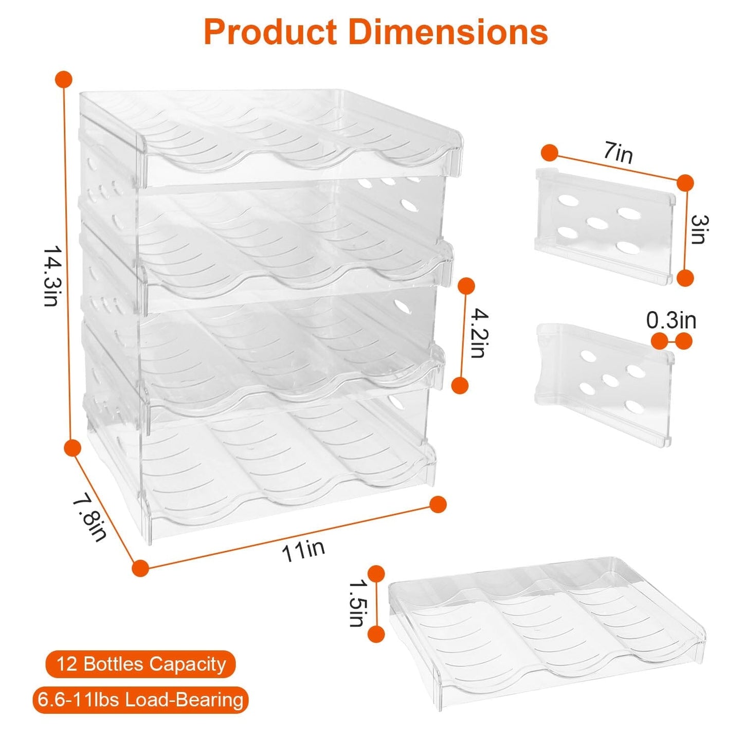 Rynx | 4-layer bottle storage 12 bottles transparent stackable Organizer holder shelf