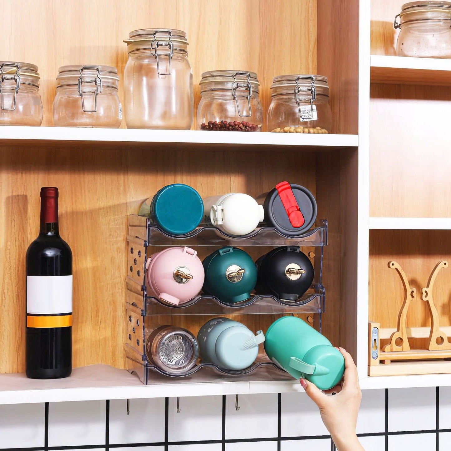 Rynx | 4-layer bottle storage 12 bottles transparent stackable Organizer holder shelf