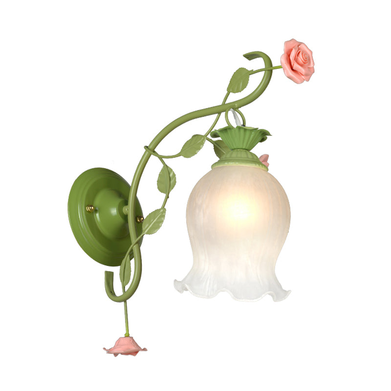 Rynx | Scalloped Bedroom Wall Light Korean Flower Metal 1 Light Green Wall Mount Lighting