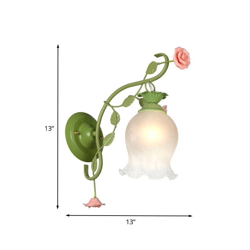 Rynx | Scalloped Bedroom Wall Light Korean Flower Metal 1 Light Green Wall Mount Lighting