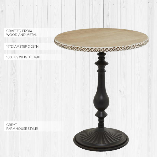 Rynx | Brown Metal Round Farmhouse Accent Table