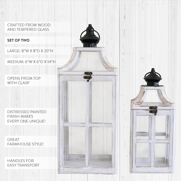 Rynx | Worn white washed window frame lanterns, set of 2