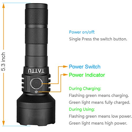 Rynx | Tattu U2 Uv Flashlight 10W Rechargeable Blacklight Torch With Micro Usb Charging Cable, Black
