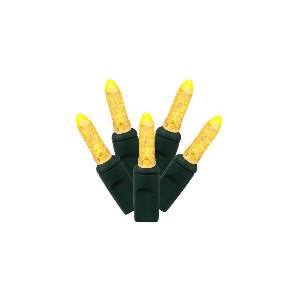Rynx | Vickerman 70 Yellow M5 Faceted Led Lights On Green Wire, 4" Spacing X 24' Long Christmas Light String