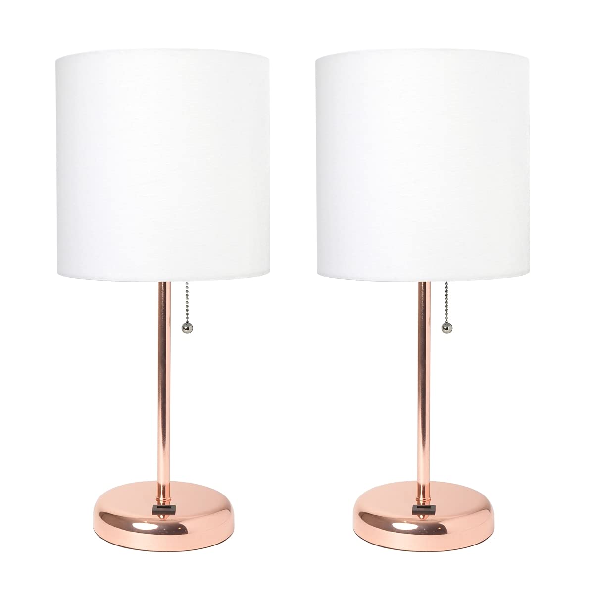Rynx | Limelights Lc2002-Rgd-2Pk White Plug Lamp With Usb Charging Port & Fabric Shade Set, Rose Gold - Pack Of 2