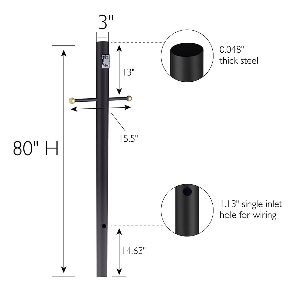 Rynx | Design House 579714 80-inch black outdoor lamp post with socket for driveways and verandas