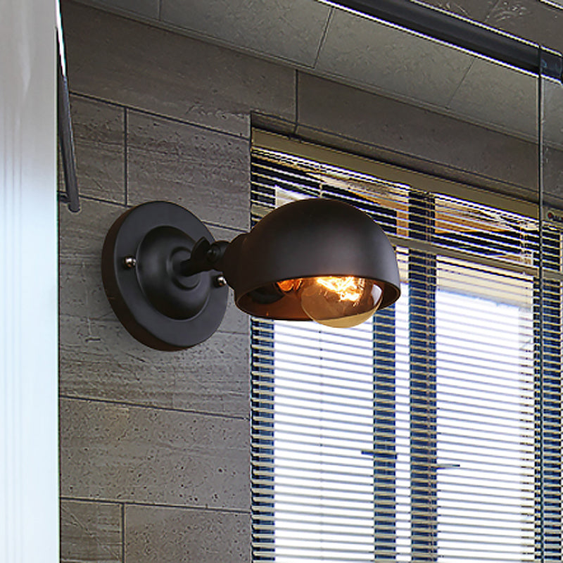 Rynx | 1 head wall-mounted light loft style dome shade metal adjustable wall lamp in black for bedroom
