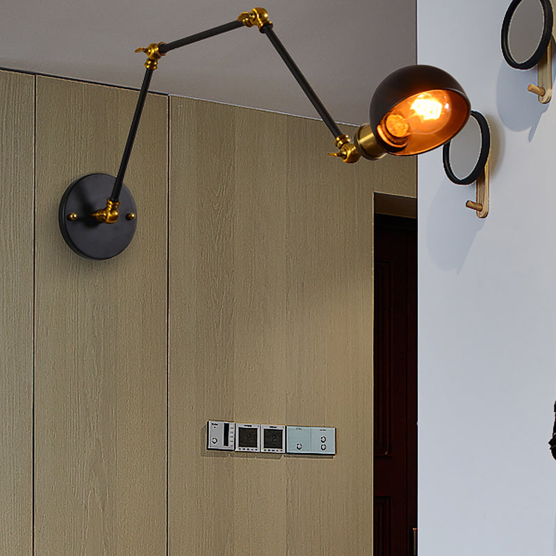Rynx | 1 head wall-mounted light loft style dome shade metal adjustable wall lamp in black for bedroom