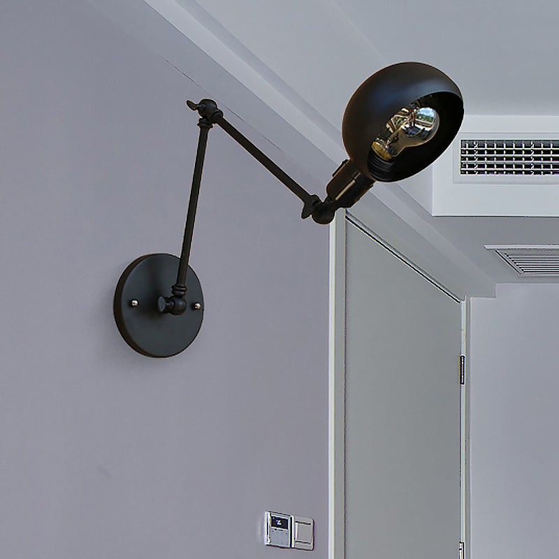 Rynx | 1 head wall-mounted light loft style dome shade metal adjustable wall lamp in black for bedroom