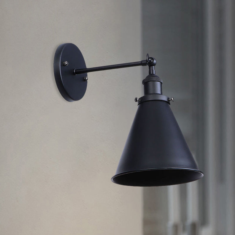 Rynx | Black/Rust 1 Head Wall Lamp Farmhouse Style Wrought Iron Conical Adjustable Wall Light Fixture for Outdoor