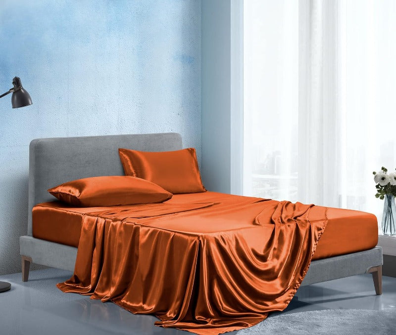 Rynx | Soft Silk Satin Sheet Set, Luxury Bedding Set (1 Satin Fitted Sheet with Elastic, 1 Satin Flat Sheet, 2 Satin Pillowcases (Twin/1 Pillowcase)