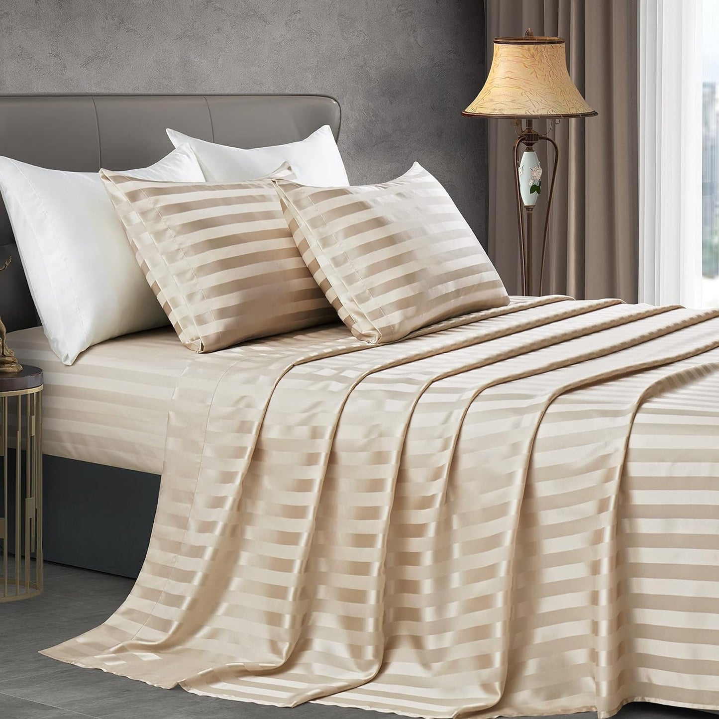 Rynx | Soft Silk Satin Sheet Set, Luxury Bedding Set (1 Satin Fitted Sheet with Elastic, 1 Satin Flat Sheet, 2 Satin Pillowcases (Twin/1 Pillowcase)