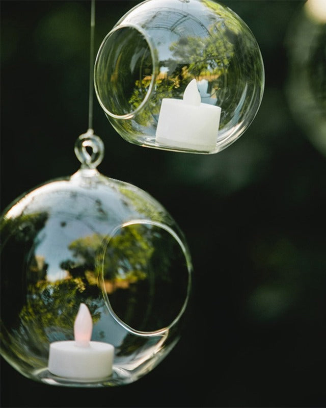 Rynx | GlobeFlicker Terrarium Glass Tealight Holder | Set of 2 | Elegant Decor for Home | Atmospheric Lighting