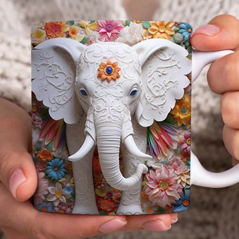 Rynx | 3d Elephant Flower Mug white
