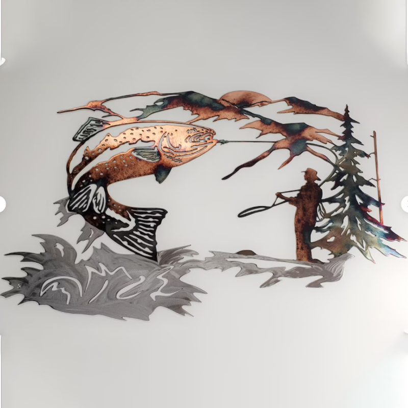 Rynx | Solo Mallard Hunting & Trout Fishing Scene Creative Metal Wall Art Craft