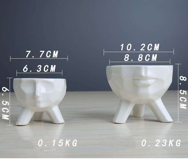 Rynx | FaciaBloom - 2-piece set White Ceramic Face Succulent Pots | Modern Design | Decor for Home & Office