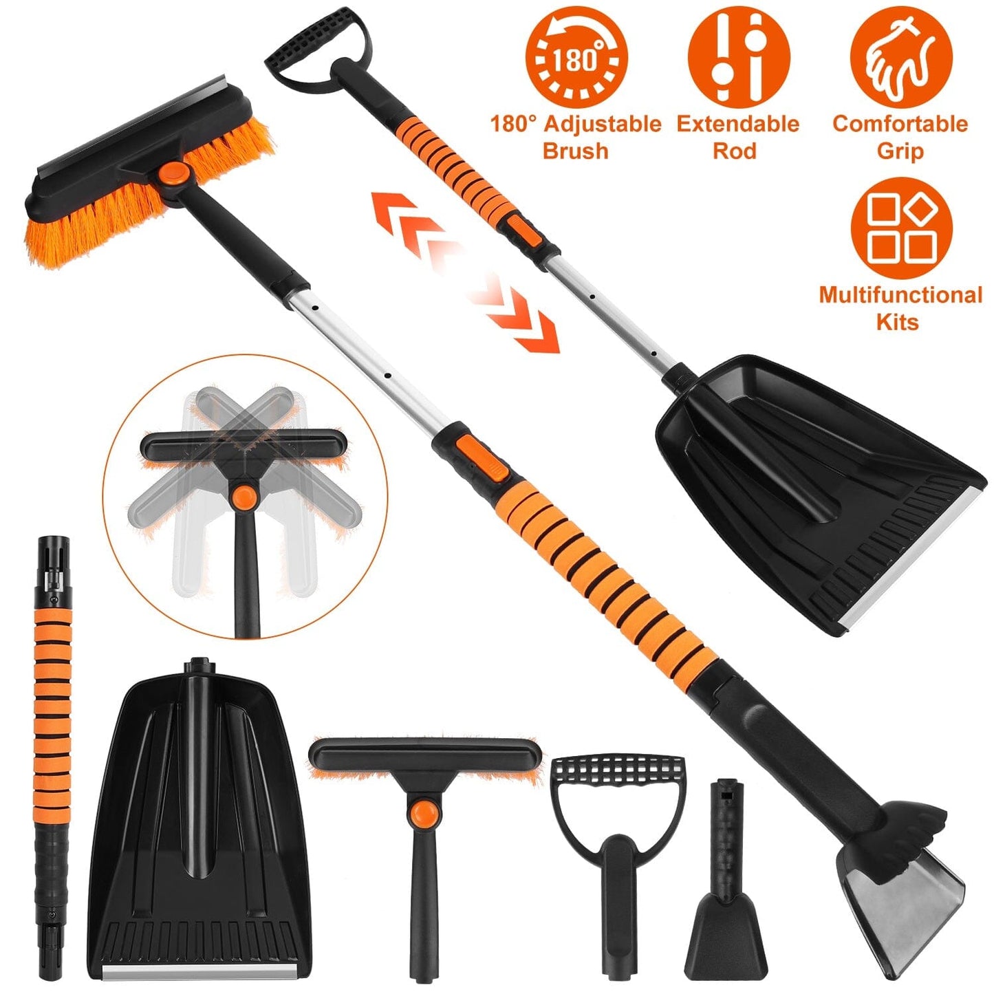 Rynx | 5-in-1 Detachable 180° Adjustable Ice Scraper Snow Shovel