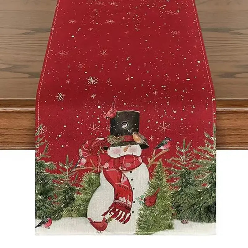 Rynx | Linen Christmas Table Runner Snowman Christmas Tree Home Dining Table Cloth Tablecloth 2023 Christmas Noel Christmas Decorations 2024