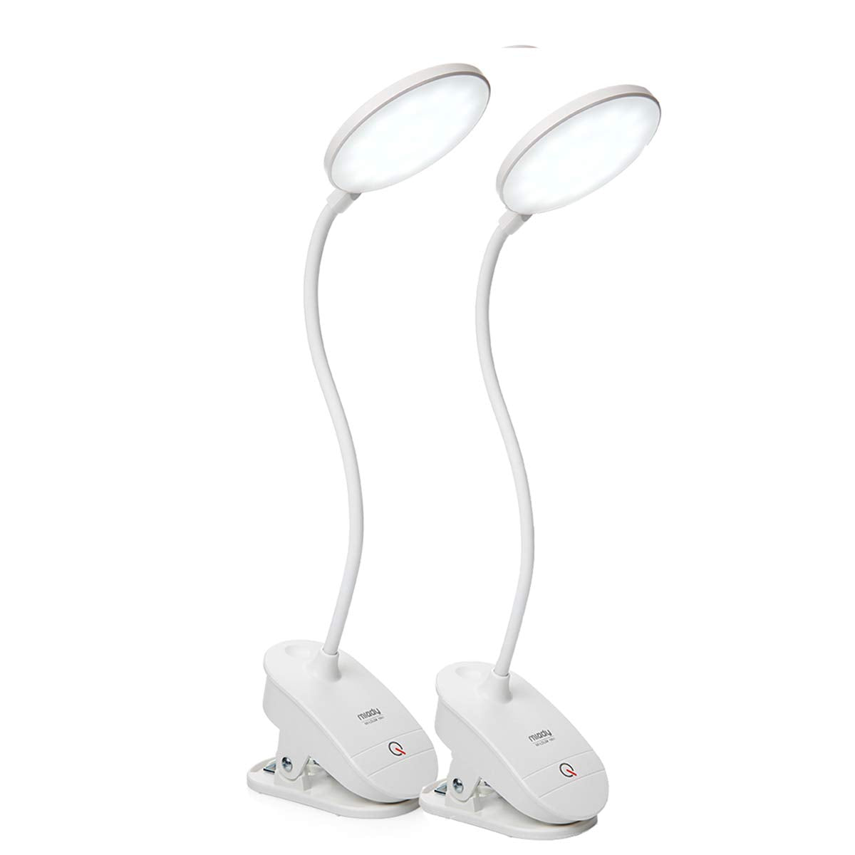 Rynx | Miady 2 Pack Clip On Lamp, Battery Powered Reading Light, Clamp For Bed With 3 Brightness Levels, Usb Rechargeable
