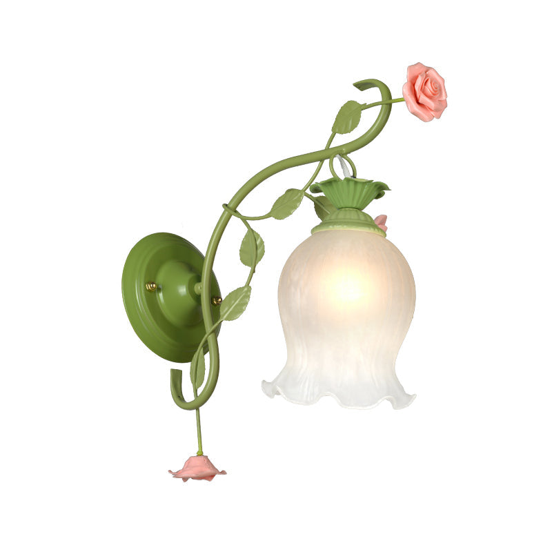 Rynx | Countryside Rose Wall Lamp 1 Head Metal Wall Fixture Lighting in White/Green for Bedroom