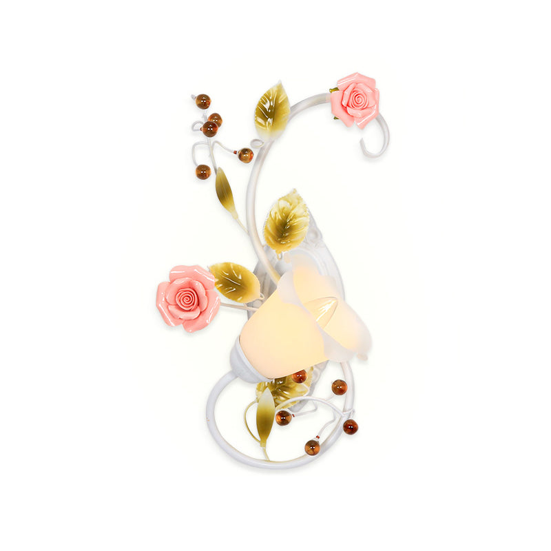 Rynx | Country curved arm wall lamp 1 bulb metal roses wall lighting in white for living room, left/right