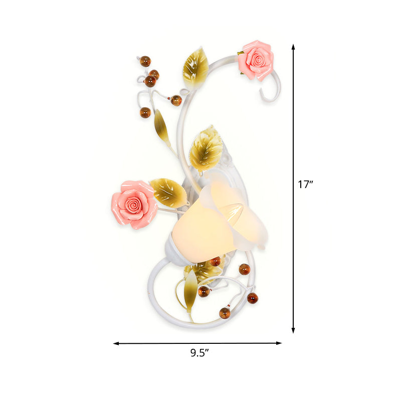 Rynx | Country curved arm wall lamp 1 bulb metal roses wall lighting in white for living room, left/right