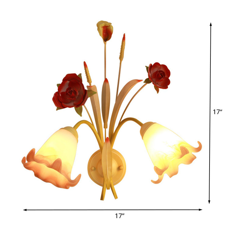 Rynx | Pastoral Rose Wall Light Sconces 1/2 Lamps Metal Wall Lamp Fixture in White for Bedroom