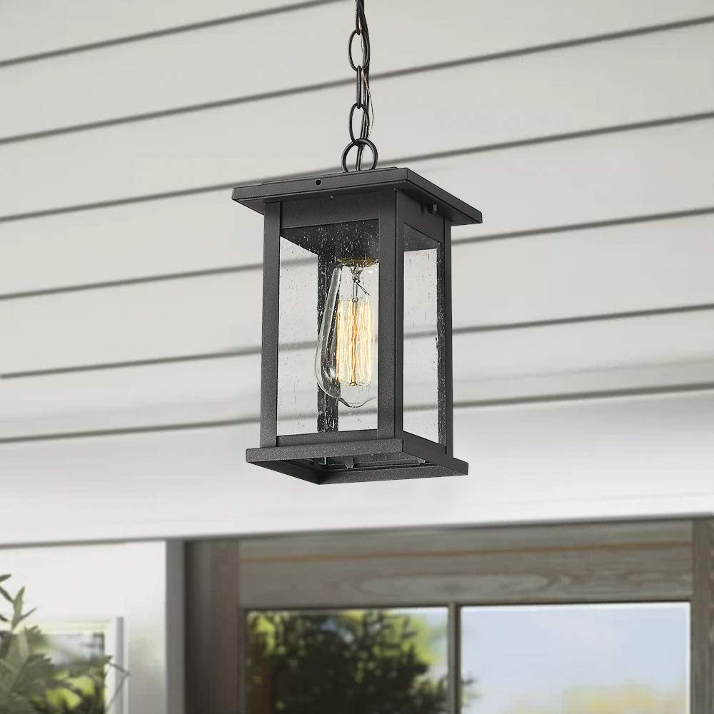 Rynx | Emliviar 1-light outdoor pendant lamp, black finish with diffused glass, medium hanging fixture