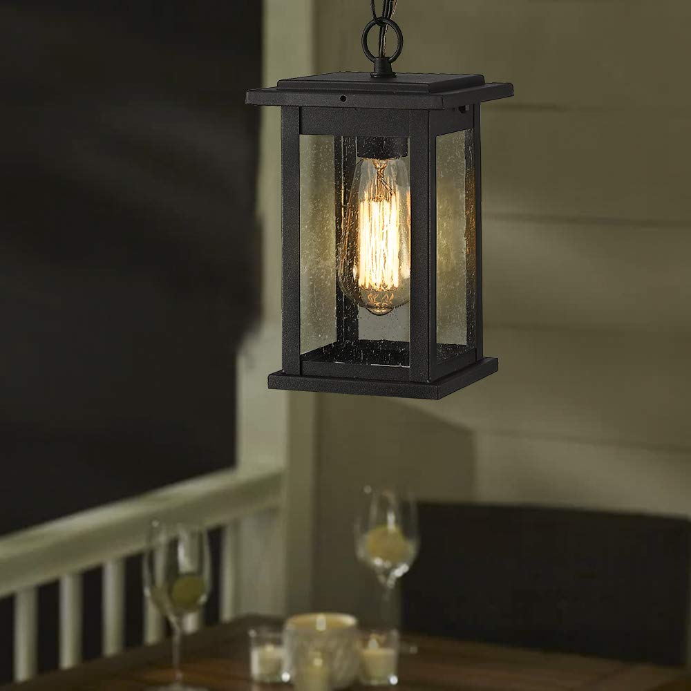 Rynx | Emliviar 1-light outdoor pendant lamp, black finish with diffused glass, medium hanging fixture
