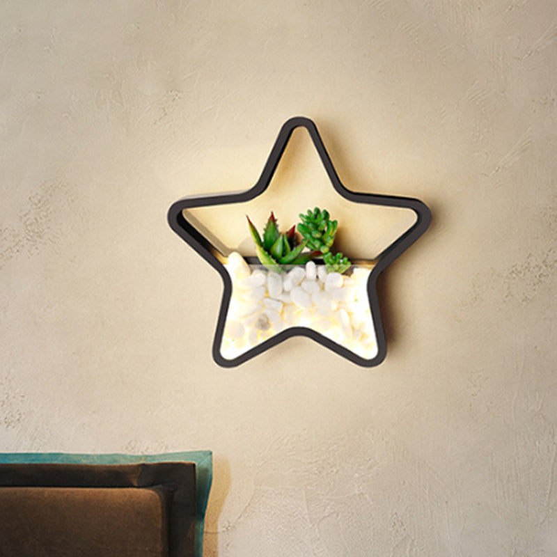 Rynx | Artificial Succulent Plants Wall Lamp Metal Stone Modern Creative Wall Lamp in Black for Bedroom