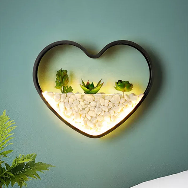 Rynx | Artificial Succulent Plants Wall Lamp Metal Stone Modern Creative Wall Lamp in Black for Bedroom