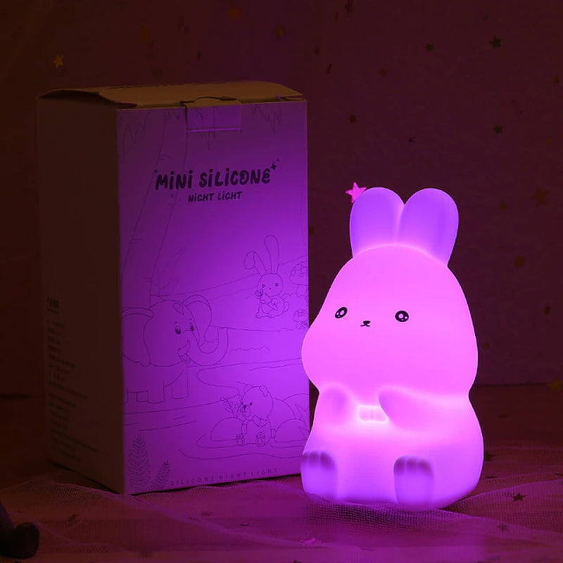 Rynx | Mini Kawaii Popular Cat Baby Night Light 7-Colors Pat Touch Color Changing Eye Protection Bedroom Nightstand Lamp Gift Kids