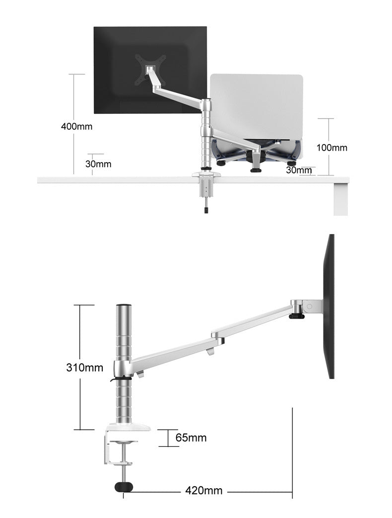 Rynx | Adjustable Dual Monitor Arm with Laptop/Notebook Holder