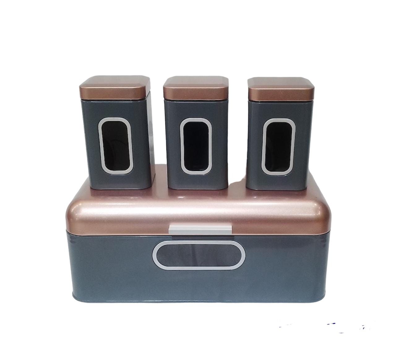 Rynx | Bread Box Steel Design with 3-piece Matching Container Set