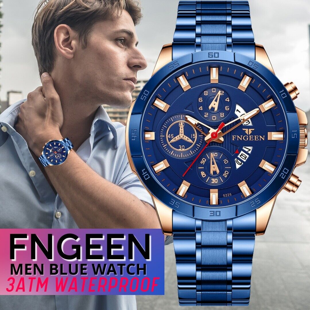 Rynx | Men's watch in stainless steel quartz classic business wristwatch for men - Blue