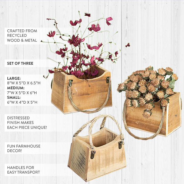 Rynx | Eco-friendly wooden plant pots with straps, set of 3 pieces