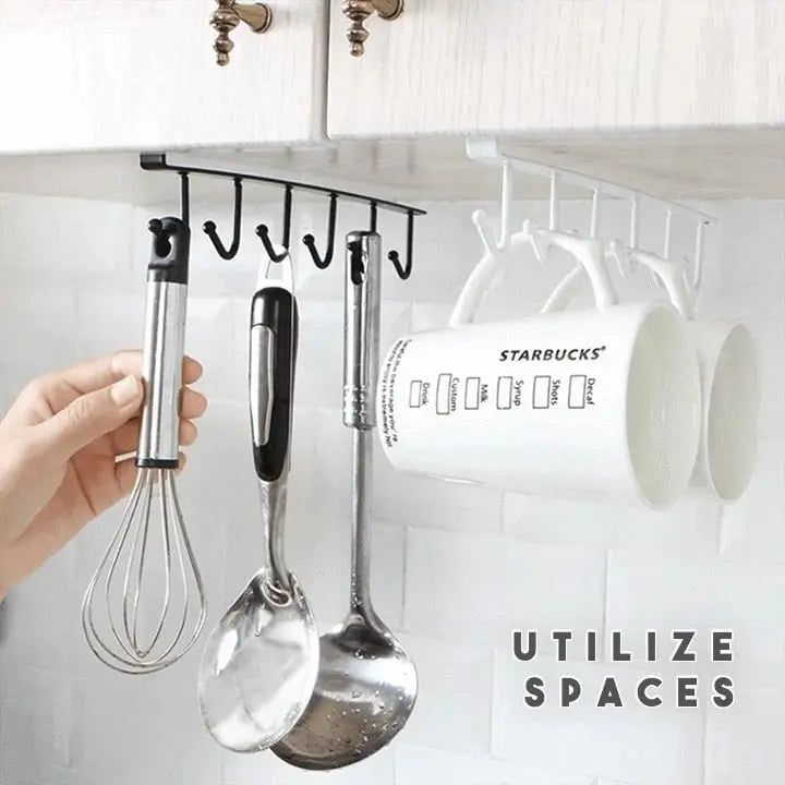 Rynx | Under-cabinet hook strip – space-saving kitchen storage with 6 hooks