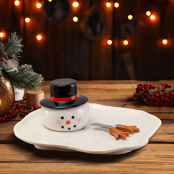 Rynx | Snowman Serving Plate with Dip Bowl and Spatula
