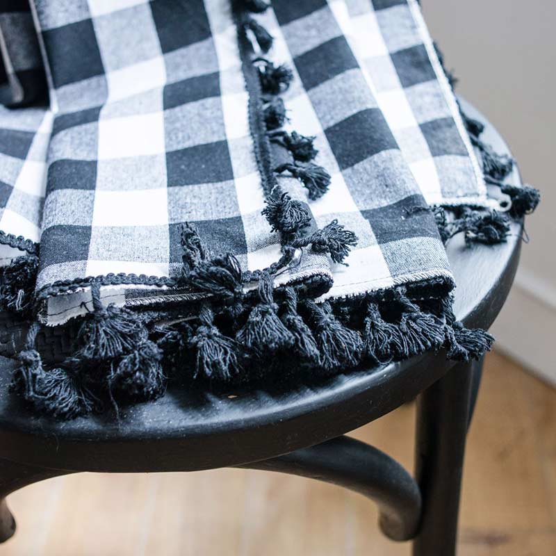 Rynx | Black & White Checked Cotton-Linen Curtain