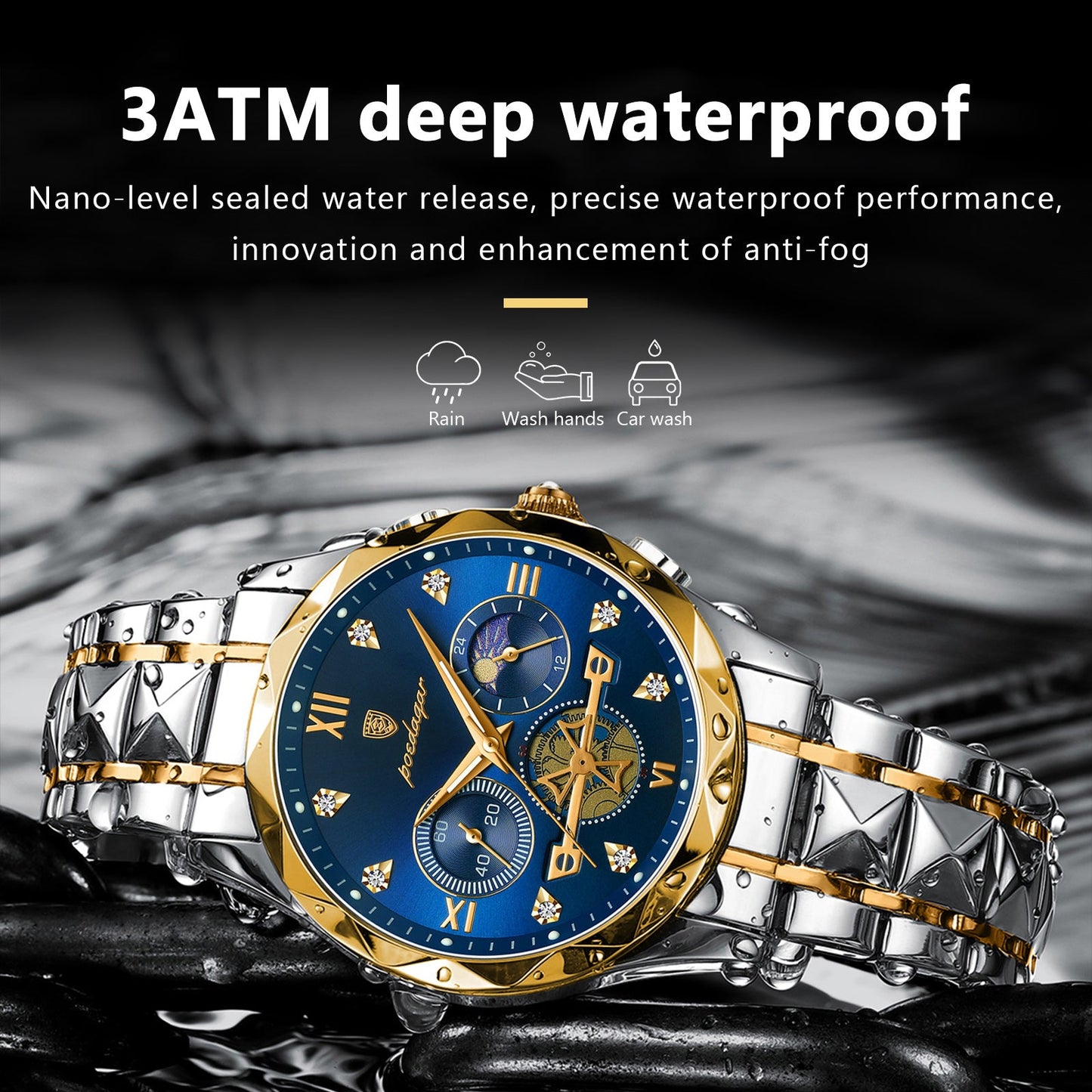 Rynx | Luxurious waterproof men's chronograph with stainless steel bracelet