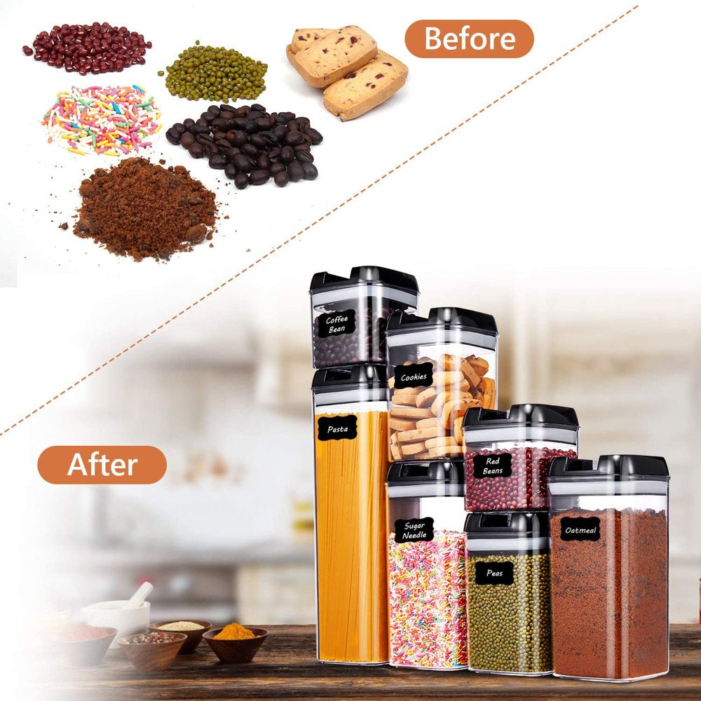 Rynx | 7 pieces airtight food storage containers set Kitchen organization Grain containers Storage with 8 labels and chalk marks BPA-free Clear plastic Kitchen and pantry organizing containers
