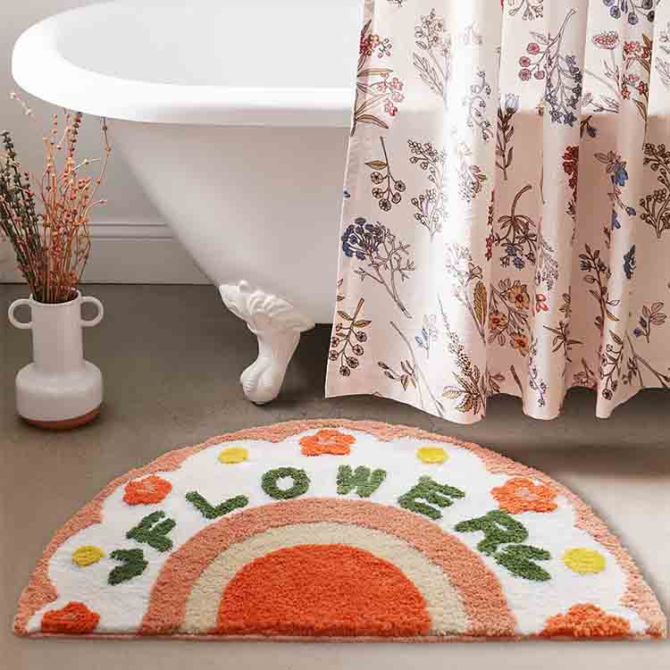 Rynx | Pink and white flowers semicircle bathroom mat