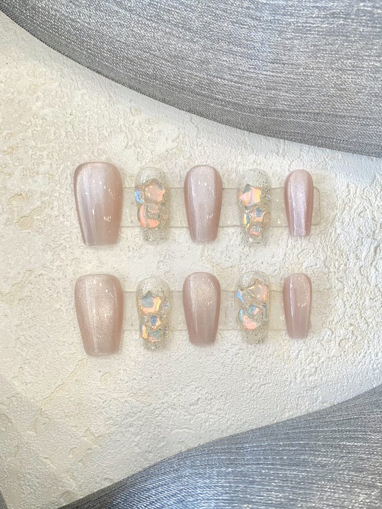 Rynx | Handmade Wearable Armor Blooming Student Pregnant Women Can Use Removable Fake Nail Patches Short Square Nail Shaped Piece