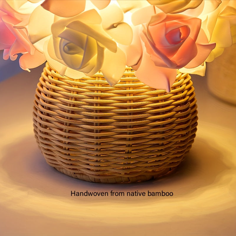 Rynx | FloraGlow - Art Deco USB Rose Table Lamp with Polished Base and Light Bulb