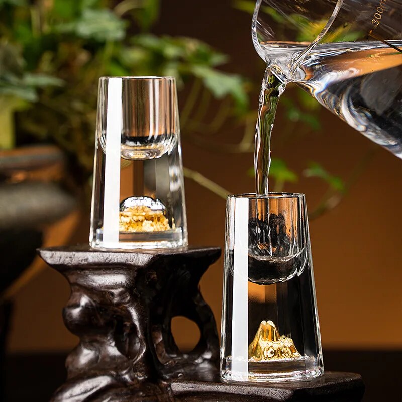 Rynx | Luxury Crystal Glass Double Bottom Gold Foil Teacup